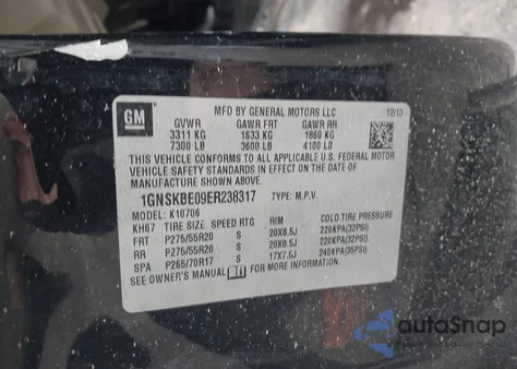 2014 Chevrolet Tahoe Lt z USA, uszkodzony, nr VIN 1GNSKBE09ER238317